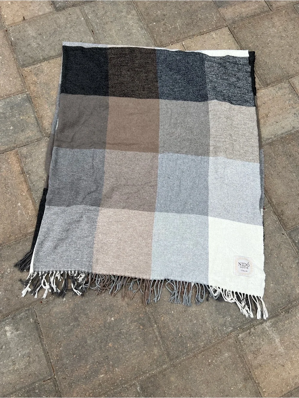 BEAUTIFUL NIDO NOTTE Plaid FRINGED ITALY Cotton THROW BLANKET